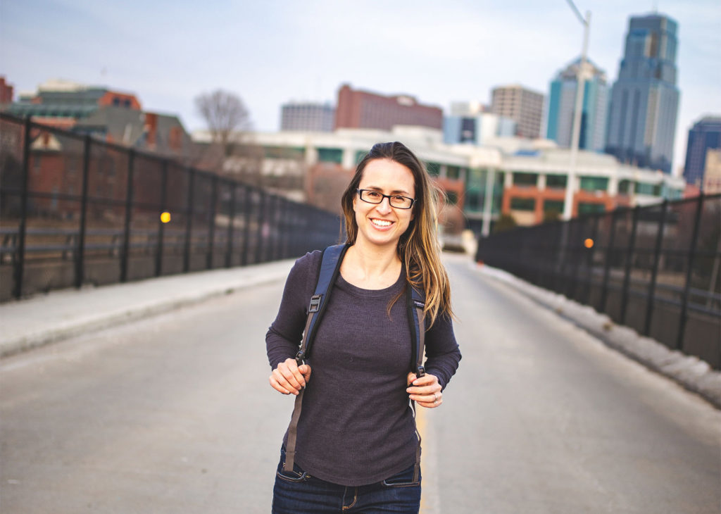 Portrait of Lisa Peña on Kansas City bridge